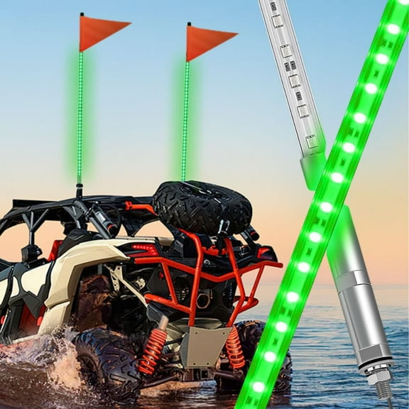 Nilight 1PCS 4FT LED Whip Light with Aluminum Base Green Color Safety Warning Pole Lighted Antenna Whips for RZR Polaris Dune Buggy Off-Road Truck UTV ATV