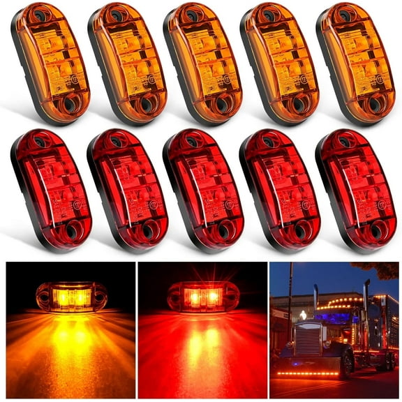 Nilight 2.5Inch Oval Side Marker Light 10PCS 2 Diode LED Trailer Fender Light Light Waterproof Surface Mounted for 10-30V Truck Camper Boat Lorry, 2 Years Warranty