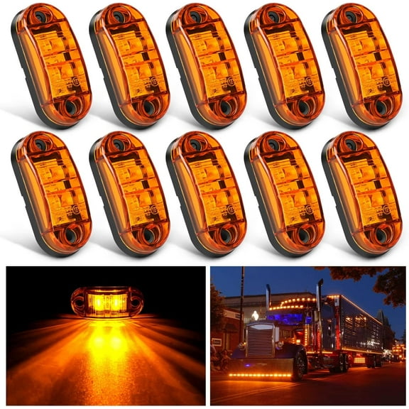 Nilight 2.5Inch Oval Side Marker Light 10PCS Amber 2 Diode LED Trailer Clearance Light Fender Light Waterproof Surface Mounted for 10-30V Truck Camper Boat Lorry, 2 Years Warranty