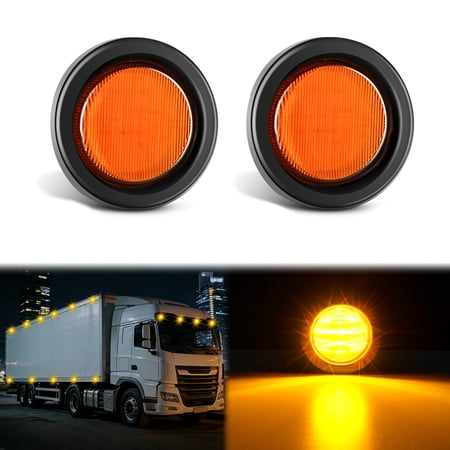 Nilight 2.5Inch Round Marker Light 2PCS Amber 13LED Marker Clearance Light Flush Mount With Plug Grommet Pigtail Hardwired DOT Compliant For Truck Trailer Tractor Buses Vans Boat
