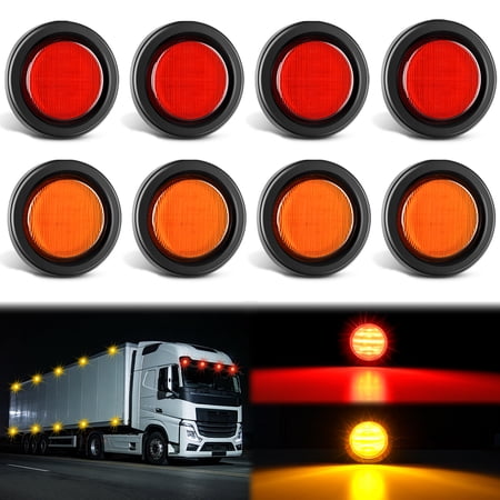 Nilight 2.5Inch Round Marker Light 8PCS Red Amber 13LED Clearance Light Flush Mount With Plug Grommet Pigtail Hardwired DOT Compliant For 12V Truck Trailer Tractor Buses Vans Boat, 2 Years Warranty