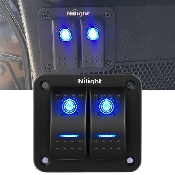 2 Gang Rocker Switch Aluminum Panel with Blue LED Light Waterproof 5 Pin on off Toggle Switches for 12V/24V Marine Boat RV Truck Car ATV