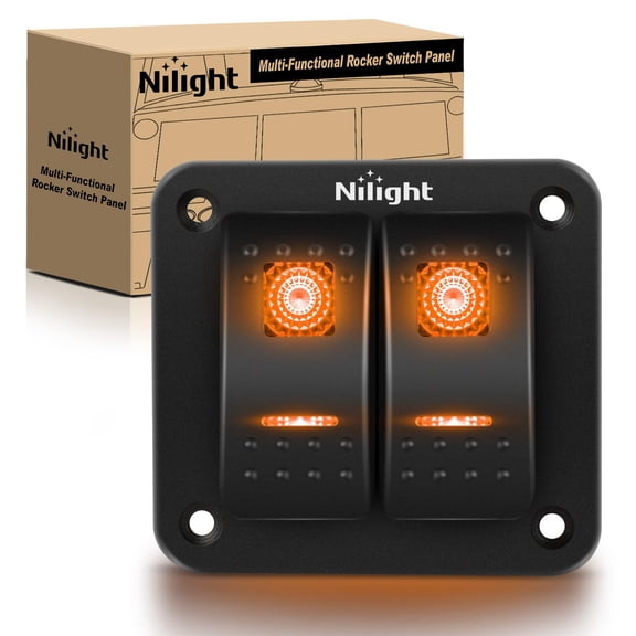 Nilight 2 Gang Rocker Switch Panel with Orange LED Light 5 Pin On Off Pre-Wired Aluminum Toggle Switches Waterproof for 12V/24V Cars Marine Boats ATVs Trailers RV Trucks