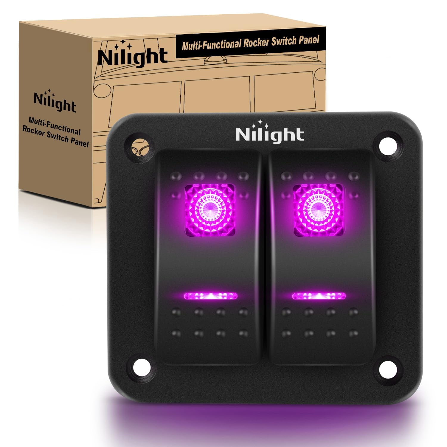Nilight Rocker Switch Nilight 2 Gang Rocker Switch Panel with Purple LED Light 5 Pin On Off ...