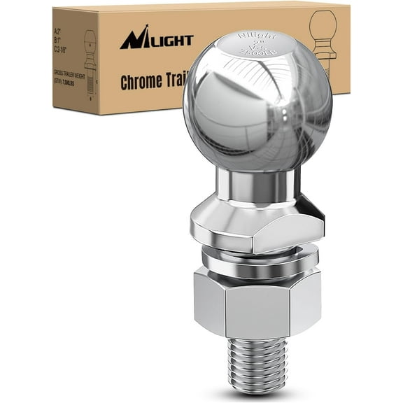 Nilight 2-Inch Diameter Chrome Trailer Hitch Ball, 3,500 lbs, 3/4 x 1-3/4-Inch Shank Universal Fit Gray, 2 Years Warranty