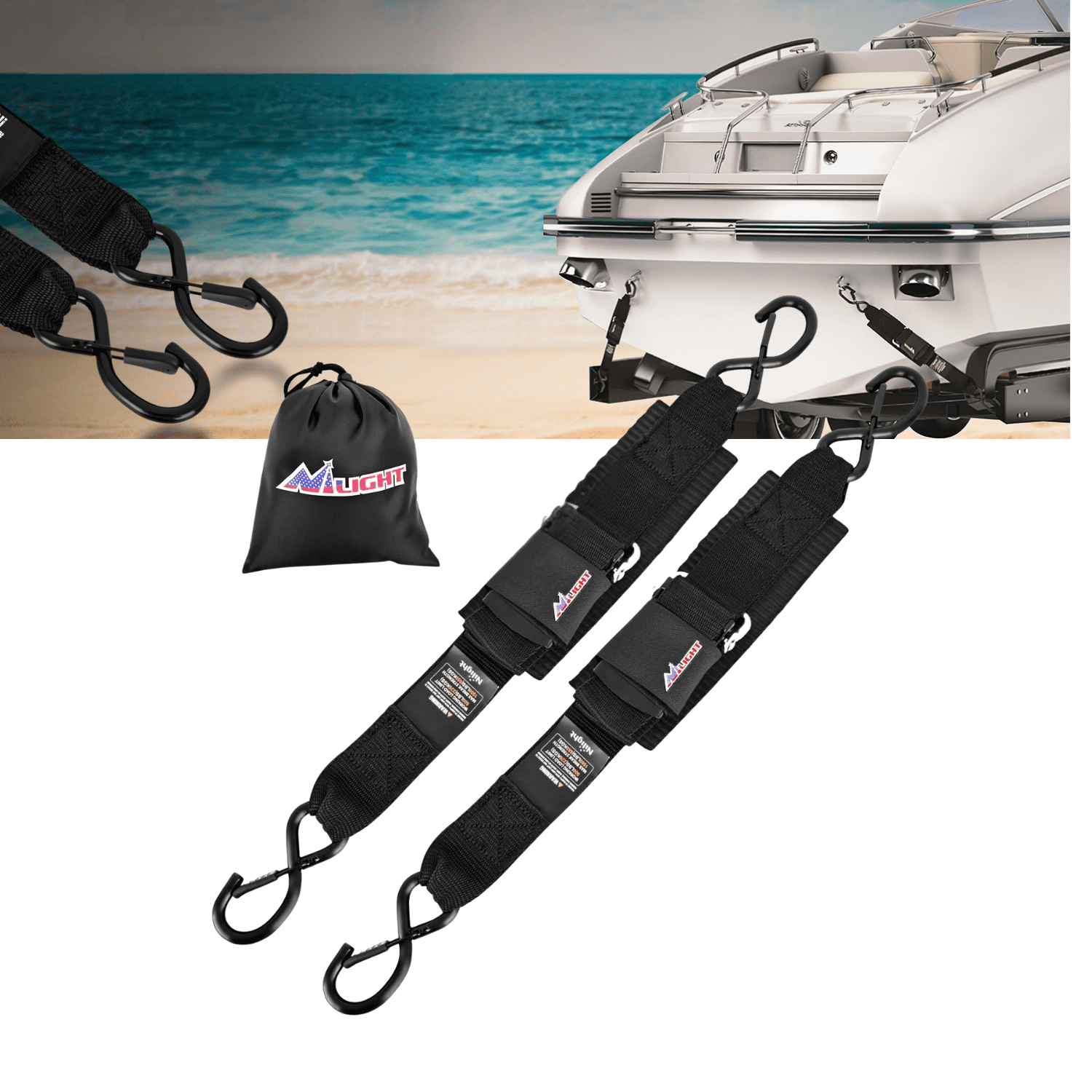 Nilight 2 PCS 2" x 48" Adjustable Boat Trailer Tie Down Straps Heavy Duty 1,500 LBS Max Break Strength for Pontoon Jet Ski Kayak