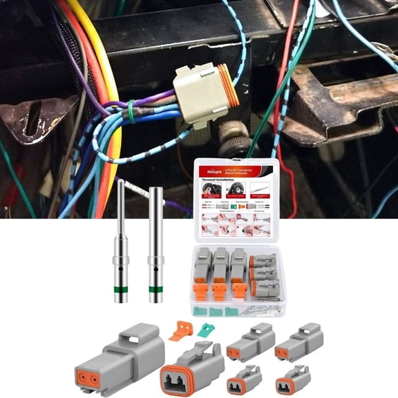 Nilight 2 PIN DT Connector Kit 3 Sets Size 16 Solid Contacts Waterproof Male Female Terminal for 14-20 AWG DT Series Connector Car Truck Motorcycle Off-Road Vehicles Boat