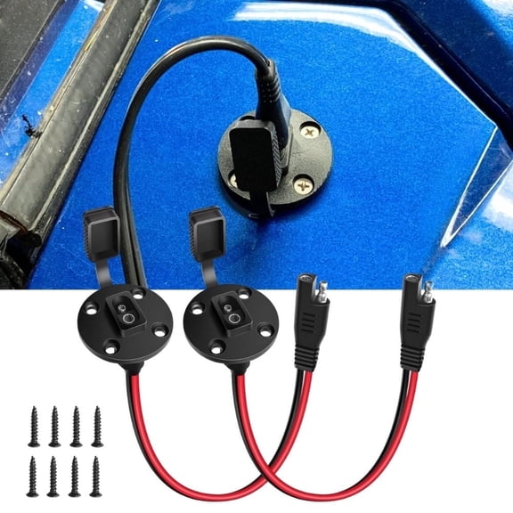 Nilight 2Pcs 12AWG SAE Power Socket Sidewall Port Solar Panel Flush Mount Connector Plug 2Pin SAE Cable w/ 8 Screw for Solar Generator Battery Charger