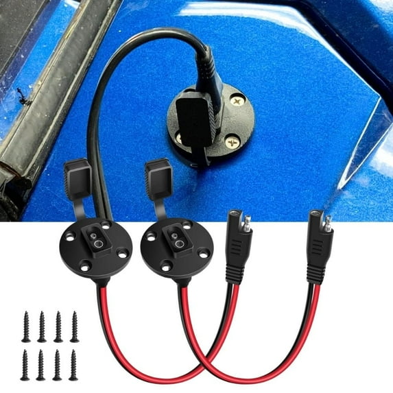 Nilight 2Pcs 12AWG SAE Power Socket Sidewall Port Solar Panel Flush Mount Connector Plug 2Pin SAE Cable w/ 8 Screw for Solar Generator Battery Charger