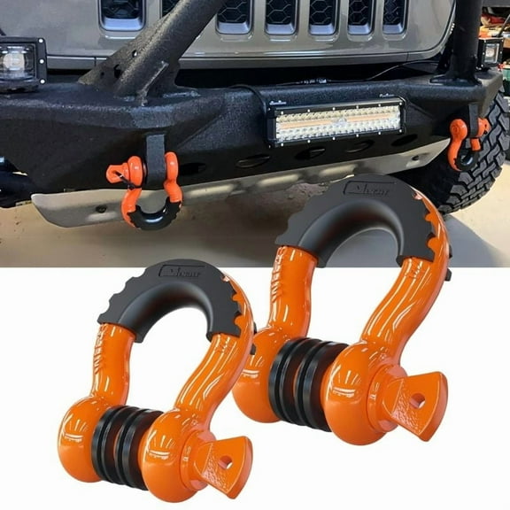 D-Ring Orange Shackle 3/4" Shackles (2 Pack) 9500 Lbs Break Strength, Clevis Shackle with 7/8" Screw Pin and Shackle Isolator Washers Kit for Tow Strap Winch Off Road Vehicle Recovery