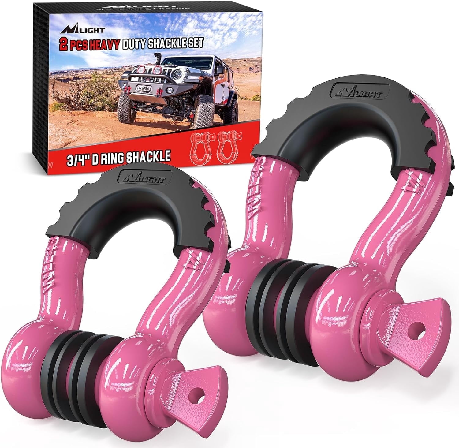 Nilight 2 Pack 3/4" D-Ring Shackle with 7/8" Screw Pin 41,887lbs Break Strength, Heavy Duty Off Road Recovery Shackle with Isolators Washers for Use with Tow Strap, Winch, Off-Road Jeep Truck Vehicle