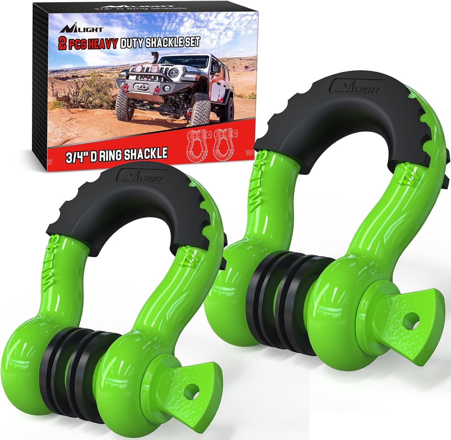 Nilight 2 Pack 3/4" D-Ring Shackle with 7/8" Screw Pin 41,887lbs Break Strength, Heavy Duty off Road Recovery Shackle with Isolators Washers for Use with Tow Strap, Winch, Off-Road Jeep Truck Vehicle