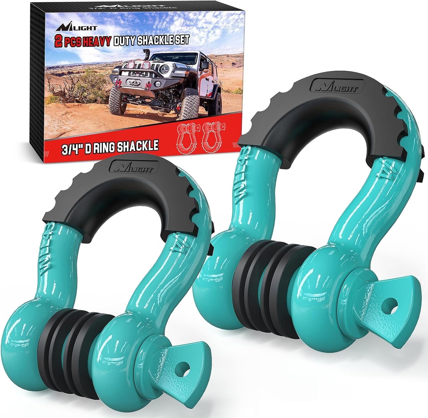 Nilight 2 Pack 3/4" D-Ring Shackle with 7/8" Screw Pin 41,887lbs Break Strength, Heavy Duty Off Road Recovery Shackle with Isolators Washers for Use with Tow Strap, Winch, Off-Road Jeep Truck Vehicle