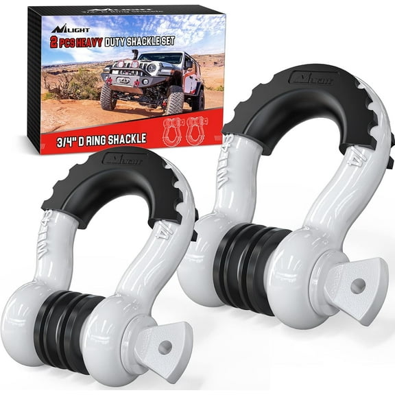 Nilight 2 Pack 3/4" D-Ring Shackle with 7/8" Screw Pin 41,887lbs Break Strength, Heavy Duty off Road Recovery Shackle with Isolators Washers for Use with Tow Strap, Winch, Off-Road Jeep Truck Vehicle