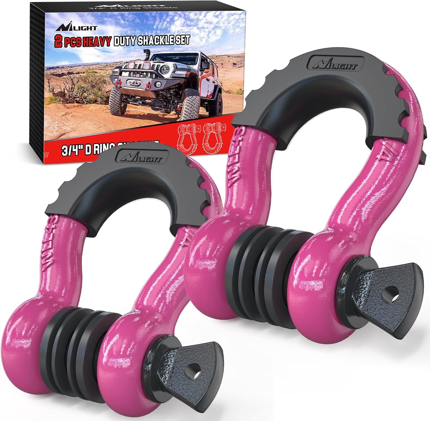Nilight 2 Pack 3/4" D-Ring Shackle with 7/8" Screw Pin 41,887lbs Break Strength, Heavy Duty off Road Recovery Shackle with Isolators Washers for Use with Tow Strap, Winch, Off-Road Truck Vehicle
