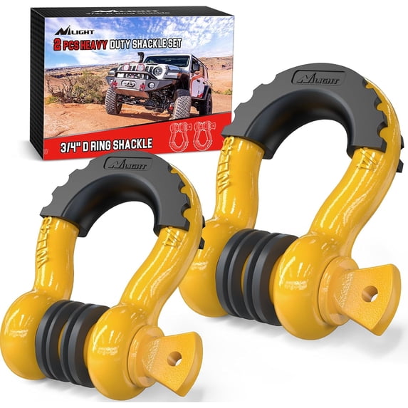 Nilight 2 Pack 3/4" D-Ring Shackle with 7/8" Screw Pin 41,887lbs Break Strength, Heavy Duty Off Road Recovery Shackle with Isolators Washers for Use with Tow Strap, Winch, Off-Road Truck Vehicle