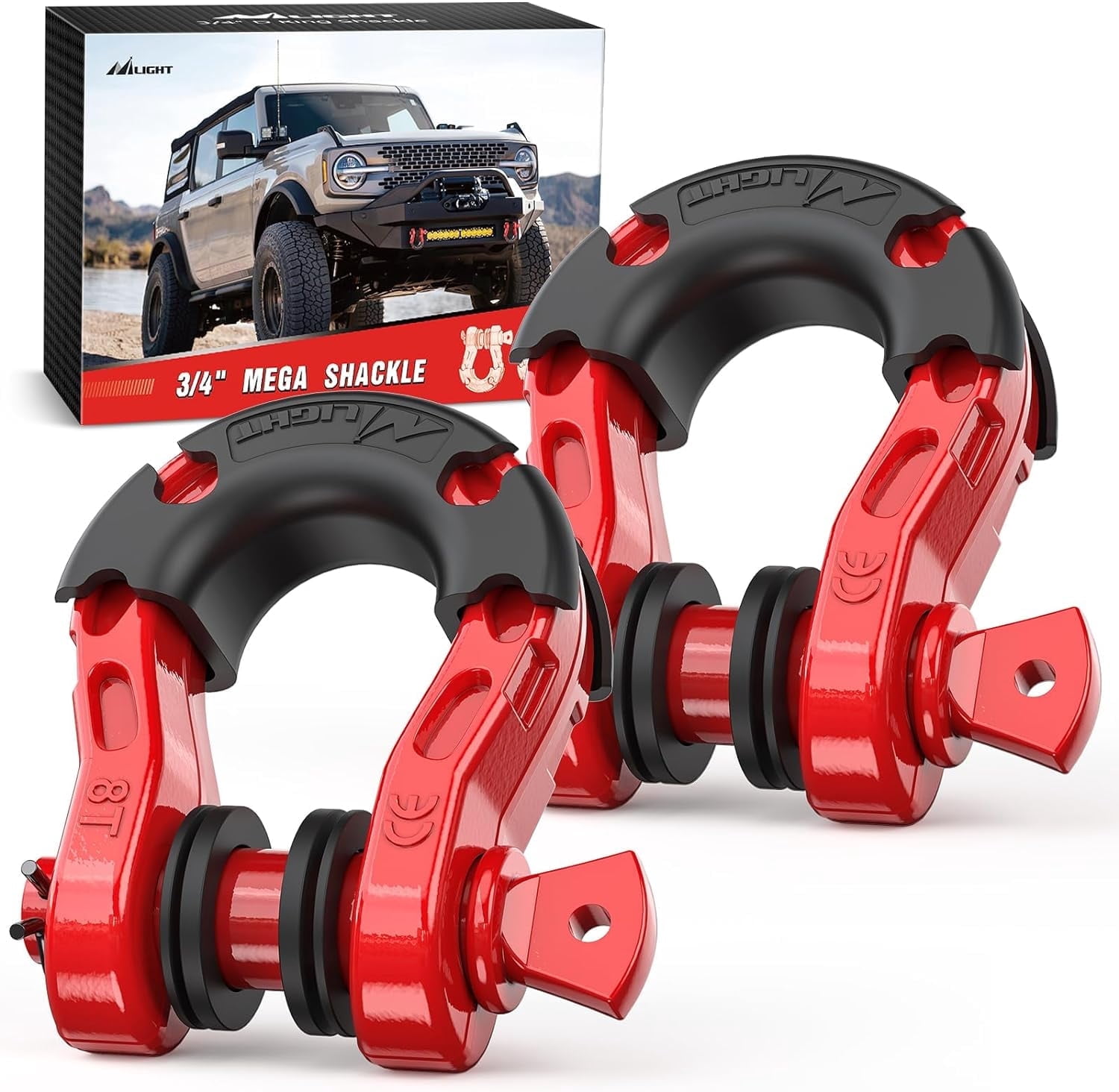 Nilight 2 Pack 3/4" Mega D-Ring Shackle with 7/8" Screw Pin 68,000LBS Break Strength, Heavy Duty Off Road Recovery Shackle for Use with Tow Strap, Winch, Off-Road Jeep Truck Vehicle, 2 Years Warranty