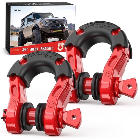 Nilight 2 Pack 3/4" Mega D-Ring Shackle with 7/8" Screw Pin 68,000LBS Break Strength, Heavy Duty Off Road Recovery Shackle for Use with Tow Strap, Winch, Off-Road Jeep Truck Vehicle, 2 Years Warranty