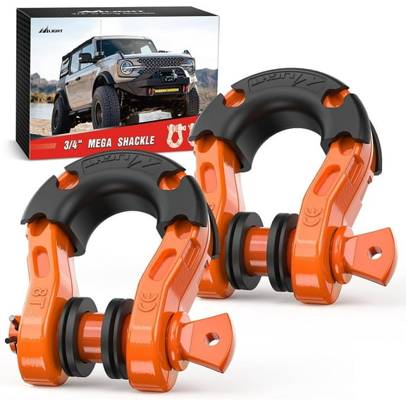 Nilight 2 Pack 3/4" Mega D-Ring Shackle with 7/8" Screw Pin 68,000LBS Break Strength, Heavy Duty Off Road Recovery Shackle for Use with Tow Strap, Winch, Off-Road Jeep Truck Vehicle, 2 Years Warranty