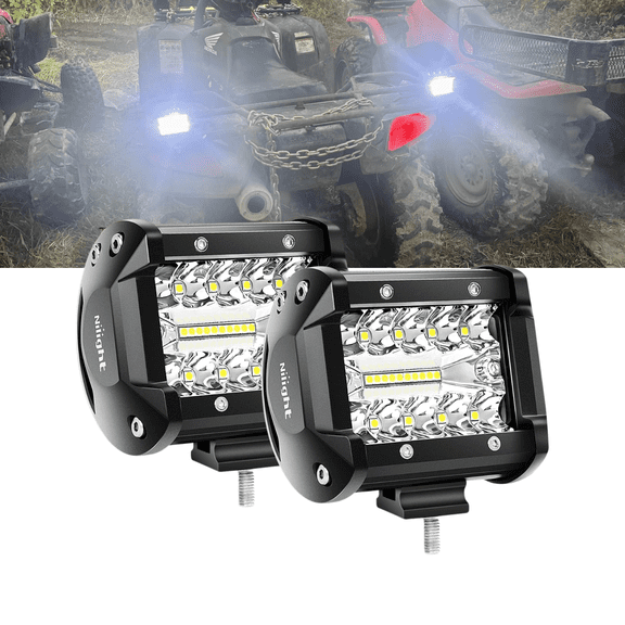 Nilight 2-Pack 4-Inch 60W LED Light Pods, Triple Row Flood Spot Combo Beam Driving Lights for Off Road, Roof, Bumper on Truck, SUV, Pickup, ATV, UTV, Van, Camper, Boat, Golf Cart, 4x4