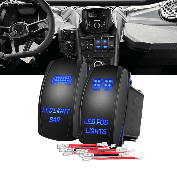 Nilight 2 Pack 5 Pin SPST Rocker Switch Set 20A 12V/10A 24V Laser On-Off Blue LED with Jumper Wires for LED Light Bar Pod Lights Truck RV