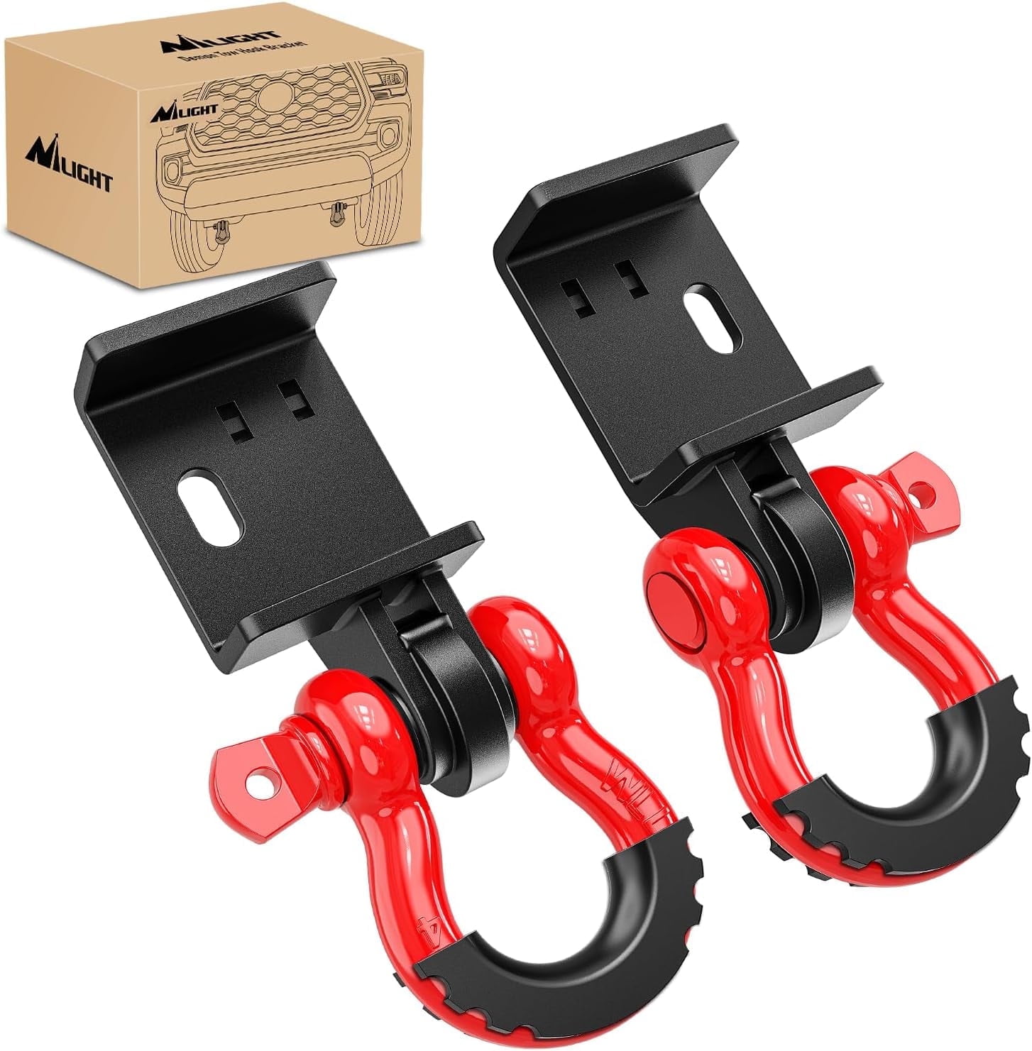 Nilight (2 Pack) Demon Front Tow Hook Mounting Bracket with 3/4” D-Ring Shackle Fit for 2009-2016 2017 2018 2019 2020 2021 2022 2023 Toyota Tacoma, with 7/8" Screw Pin and Isolator Rubber Washers