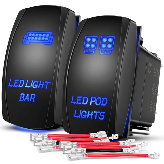 Nilight 2 Pack Rocker Switch with Blue LED, 5 Pin SPST ON/OFF 20A/12V 10A/24V with Jumper Wires for Cars Trucks RVs