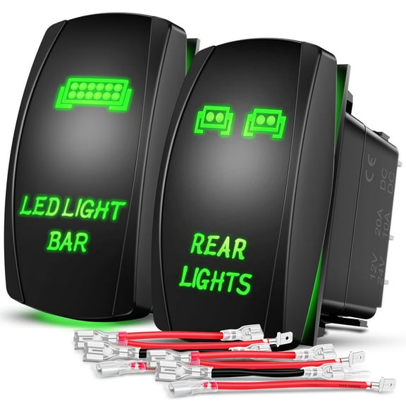 Nilight 2 Pack Rear Lights Rocker Switch Led Light Bar Rocker Switch 5Pin Laser On Off SPST Switches 20A/12V 10A/24V Switch Green LED with Jumper Wire Set for Cars Trucks Boats RVs, 2 Years Warranty