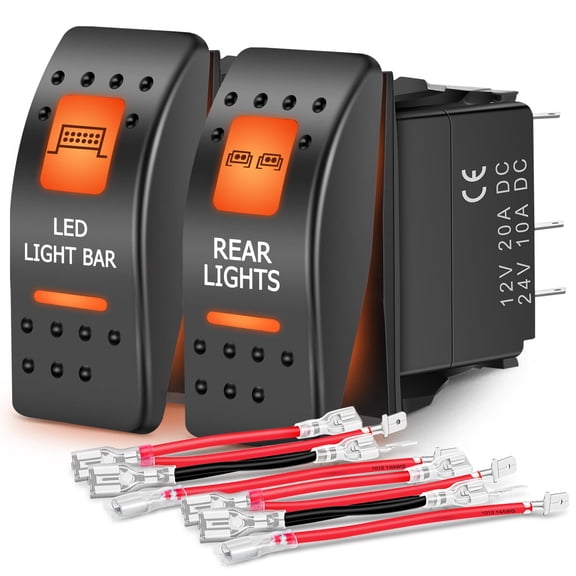 Nilight 2 Pack UTV Rear Lights Switch Led Light Bar Switch On Off 5 PIN SPST Switches with Orange Backlit 12V 24V Toggle Switches with Jumper Wires Set for ATVs UTVs Cars Trucks RVs, 2 Years Warranty