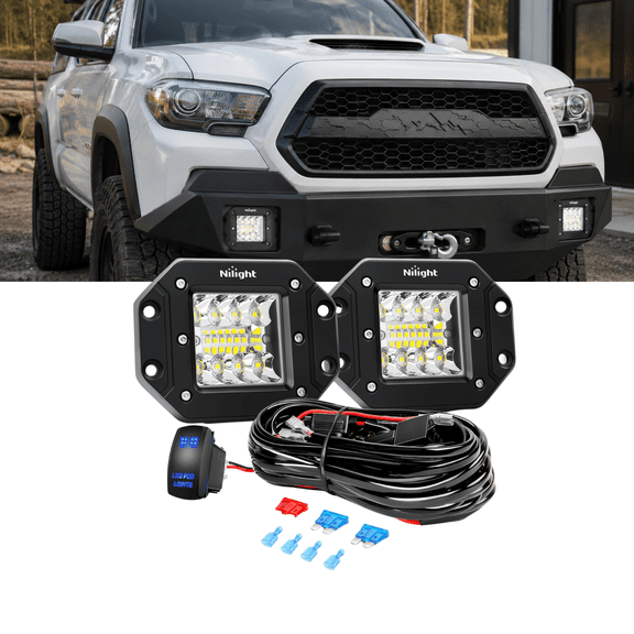 Nilight 2-Piece 42W LED Flush Mount Light Pods with Spot Flood Combo Beam, 12V 5-Pin Rocker Switch and Wiring Harness Kit (2 Leads)