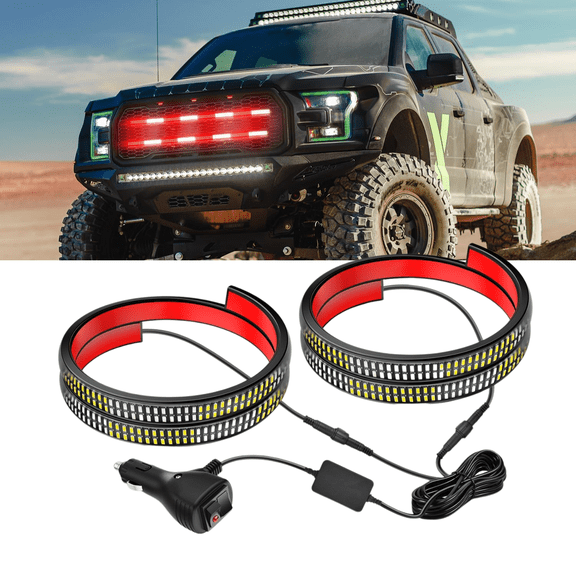 Nilight 2-Piece Truck Grille Lights Strip, 24 Inch 384 LED Flexible Red/White Strobe Warning Lighting Kit for Trucks Tow Plow
