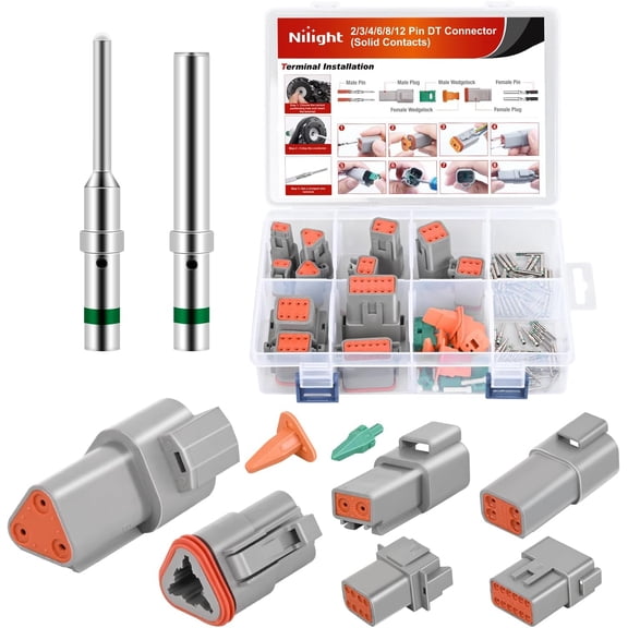 Nilight 2 Pin DT Connector Kit 3 Sets Size 16 Solid Contacts Waterproof Male Female Terminal for 14-20 AWG DT Series Connector Car Truck Motorcycle Off-Road Vehicles Boat