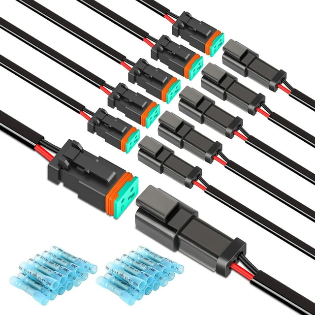 Nilight 2 Pin DT Connectors 16AWG 6 Kits Male and Female Electrical Connector Waterproof Plug and Play Shrink Butt Terminals for Automotive Cars Truck Motorcycle Marine Boats