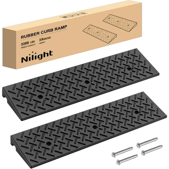Nilight 2" Rise Curb Ramps, Heavy Duty Rubber Driveway Threshold Shed Ramp for Sidewalk Cars Lawn Mower Wheelchairs Motorcycles, 3300lbs Load Capacity