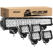 Nilight 20" 126W Spot Flood Combo Led Light Bar 4PCS 4" 18W Spot LED Pods Fog Lights for Jeep Wrangler Boat Truck Tractor Trailer Off-Road