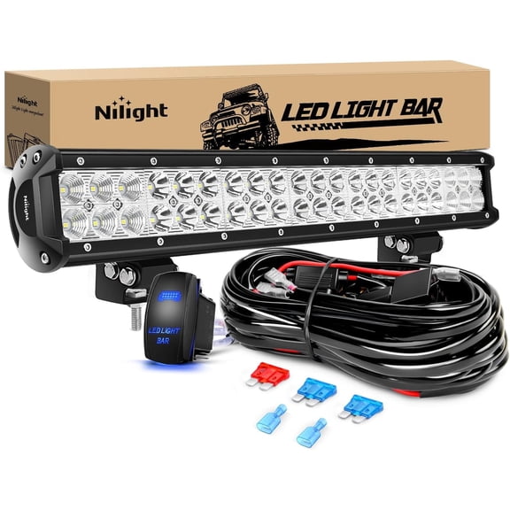 Nilight LED Light Bar 20 Inch 126W Spot Flood Combo Led Off Road Lights 12V 5Pin Rocker Switch LED Light Bar Wiring Harness Kit
