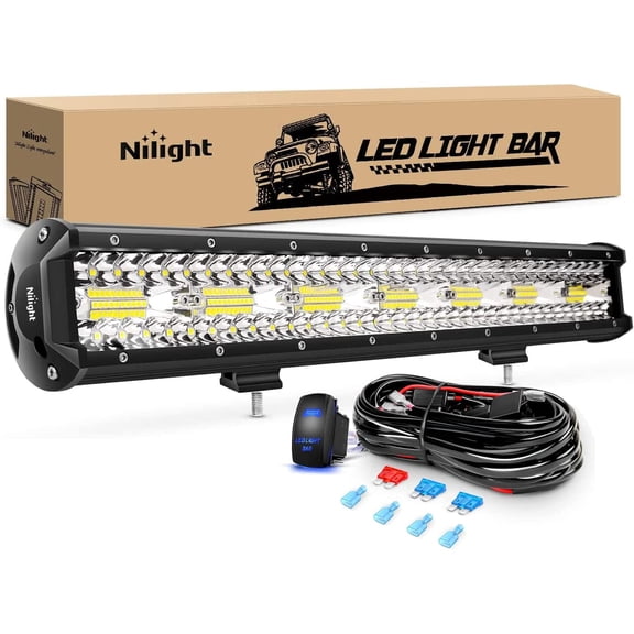 Nilight 20 Inch 420W LED Light Bar Triple Row Flood Spot Combo 42000LM Driving Boat Led Off Road Lights with 12V On/Off 5 Pin Rocker Switch 16AWG Wiring Harness Kit