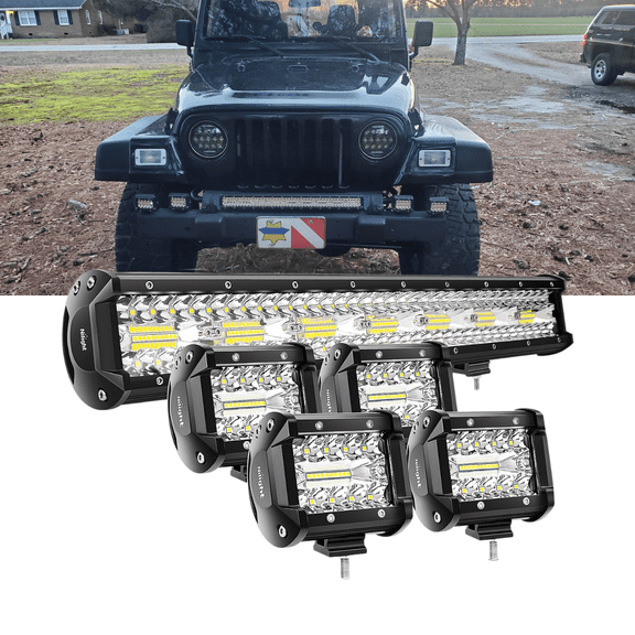 Nilight 20 Inch 420W Triple Row Flood Spot Combo LED Light Bar with 4PCS 4-Inch 60W LED Pods for Off Road Trucks and Boats, Black