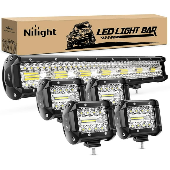 Nilight 20 Inch 420W Triple Row Flood Spot Combo Led Light Bar 4PCS 4Inch 60W LED Pods Driving Boat Lights Led Off Road Trucks Lights Black