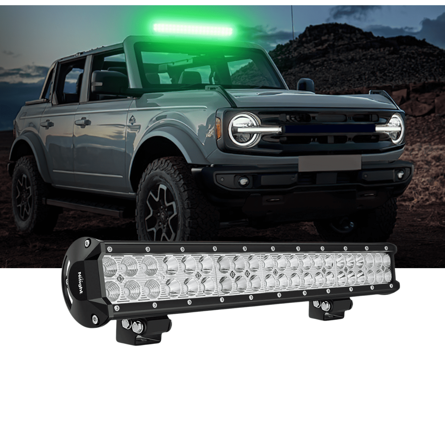 Nilight 20 Inch Green LED Light Bar 126W Spot Flood Combo Beam Off-Road Driving Light for Truck UTV Pickup Van Boat Emergency Use