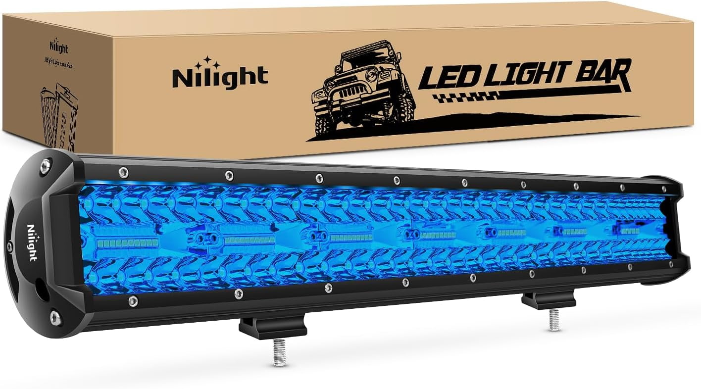 Nilight 20 Inch LED Light Bar Blue Triple Row 420W Spot & Flood Combo 42000LM Driving Boat Off Road Lights Fishing Hunting Emergency Safety Lights for UTV Pick-up Van Tractor