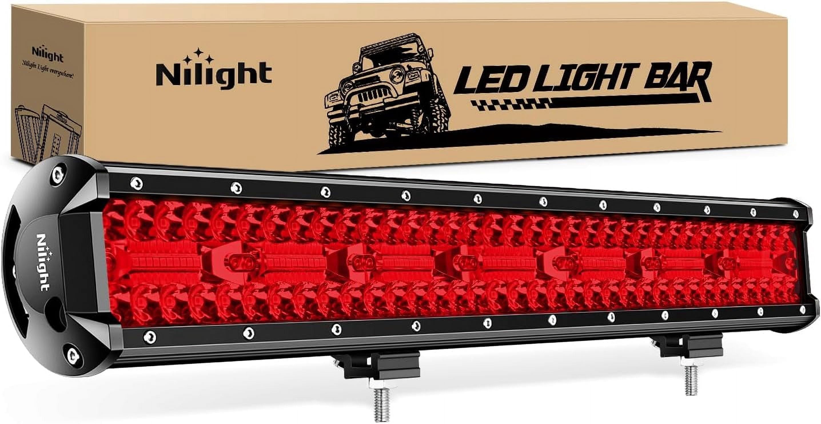 Nilight 20 Inch LED Light Bar Red Triple Row 420W Spot Flood Combo 42000LM Driving Boat Off Road Fishing Hunting Emergency Safety Lighting for UTV Pick-up Van Tractor