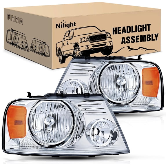 Nilight 2004 2005 2006 2007 2008 F150 Headlights, headlight assembly for 2006 Lincoln Mark LT Chrome Housing Amber Reflector,Headlight Assembly Replacement kit