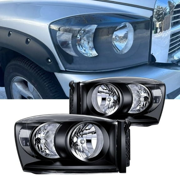 2Pcs 2006-2008 Dodge Ram Headlights Fit for 2006-2008 Dodge Ram 1500/2006-2009 Dodge Ram 2500 3500 Chrome Housing Replacement