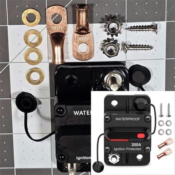 Nilight 200A Circuit Breaker Resettable 12-48V DC Manual Reset w/Copper Wire Lugs Surface Mount Overload Protection for RV Marine Boat Truck