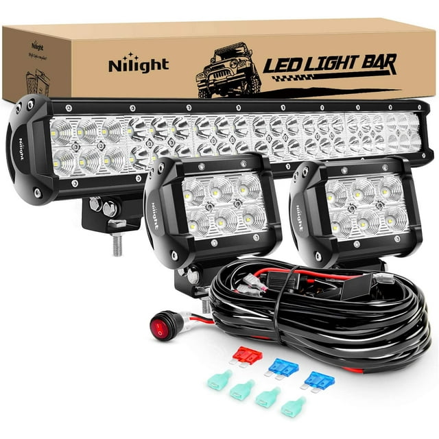 Nilight 20Inch 126W LED Light Bar Dual Row Spot Flood Combo + 2pcs 18W 4INCH With 16AWG Wiring