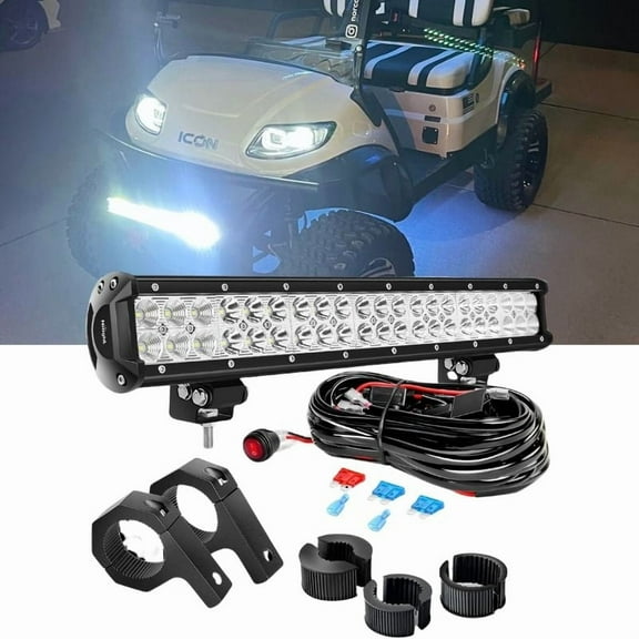 20 Inch 126W Spot Flood Combo LED Work Light Bar with Wiring Harness Kit Horizontal Bar Tube Clamp for Vehicle Truck Car ATV SUV Off Road 4X4 4WD Truck Driving Lamp,Waterproof