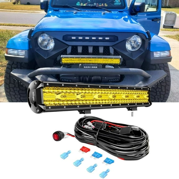 Nilight 20inch 420W Led Light Bar Amber Triple Row Flood Spot Combo 42000LM Driving Boat Led Off-Road Lights with 12V on/off 5 16AWG Wiring Harness Kit