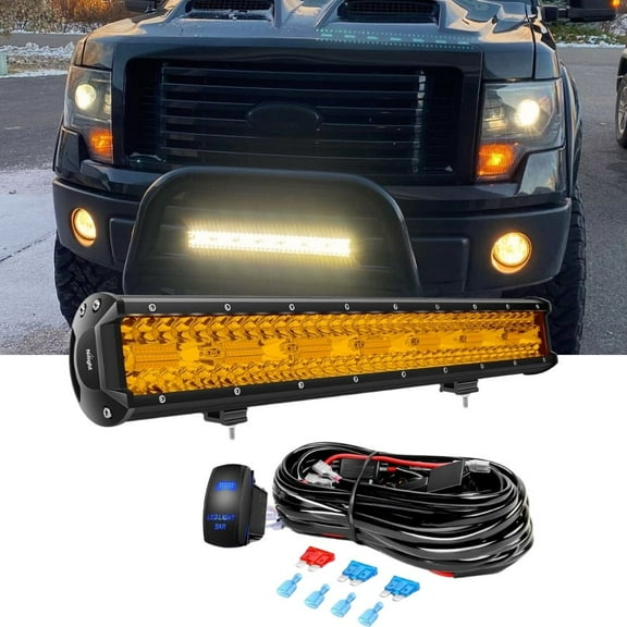 Nilight 20inch 420W Led Light Bar Amber Triple Row Flood Spot Combo Driving Boat Led off Road Lights with 16AWG Wiring Harness Kit-1 Lead