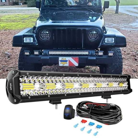 Nilight 20inch 420W Led Light Bar Triple Row Flood Spot Combo 42000LM Driving Boat Led Off-Road Lights with 12V On/Off 5 Pin Rocker Switch 16AWG Wiring Harness Kit